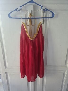 H&M Pink Pleated Slip Dress with Cream Trim